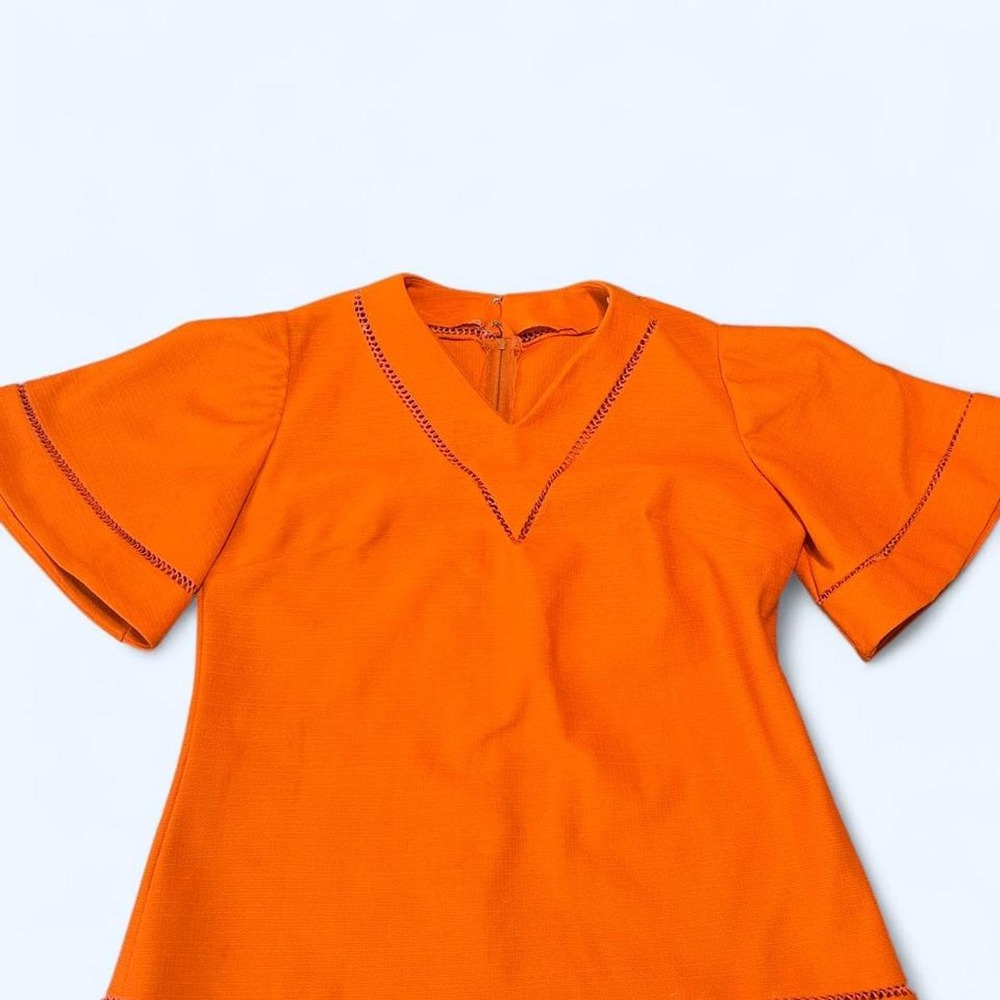 True vintage rust orange zipper back deep v neck bell sleeves